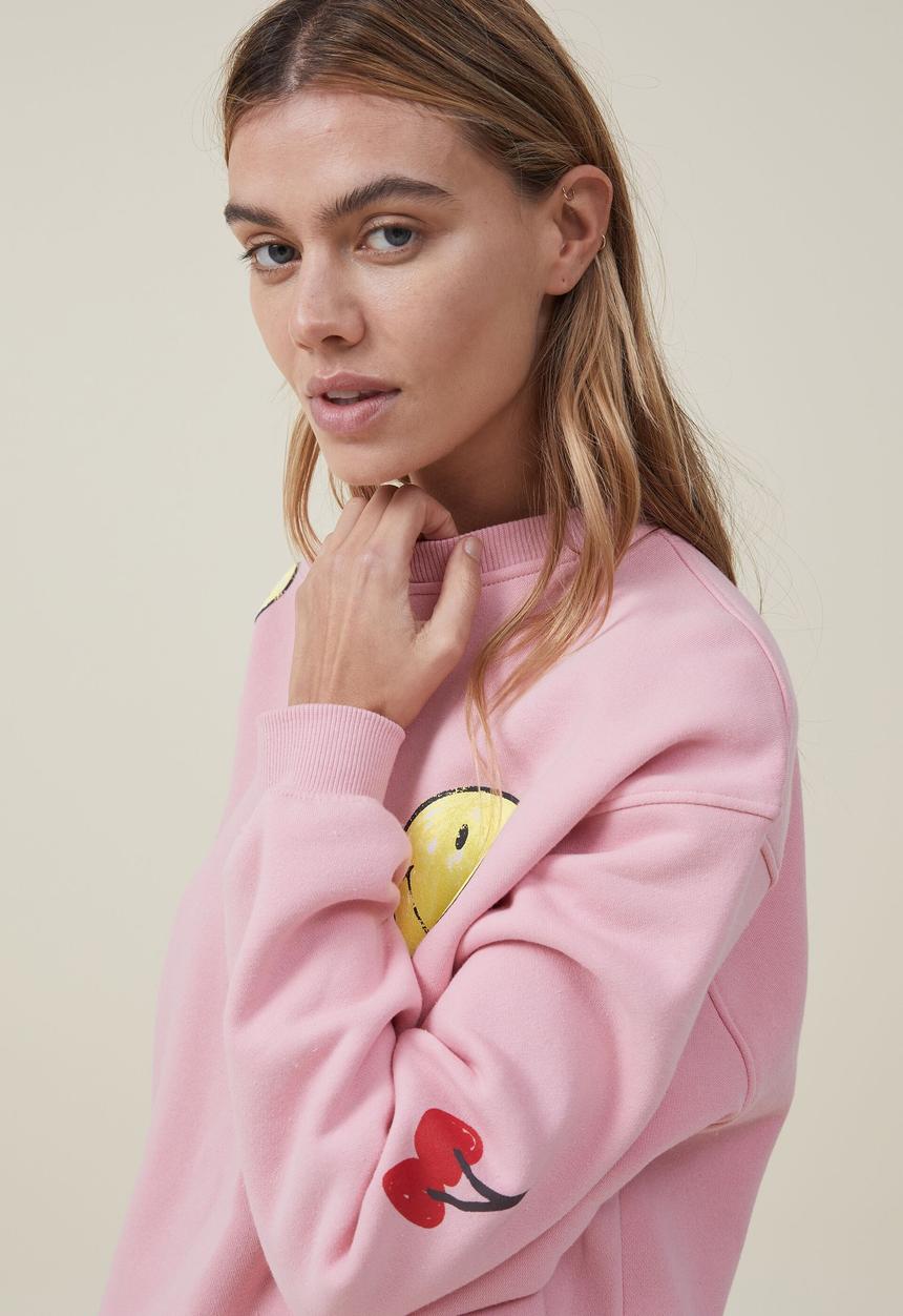 Cotton On - Smiley crew sweatshirt - lcn smi smiley icon/pink crush