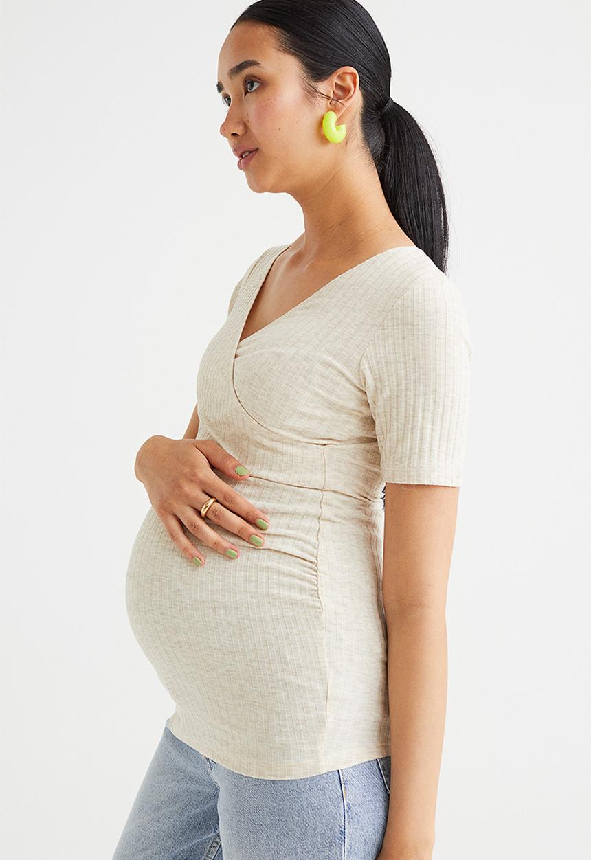 H&M - Mama ribbed nursing top - light beige marl