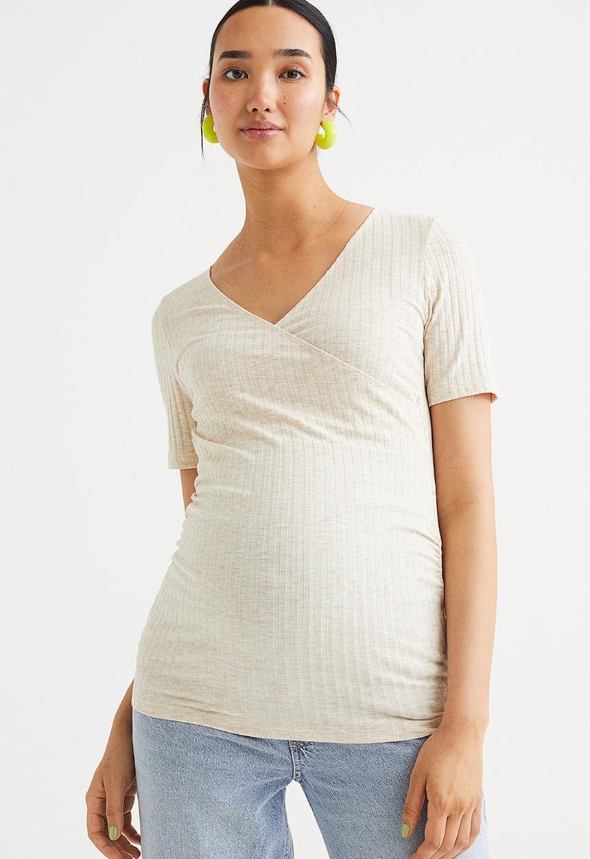 H&M - Mama ribbed nursing top - light beige marl