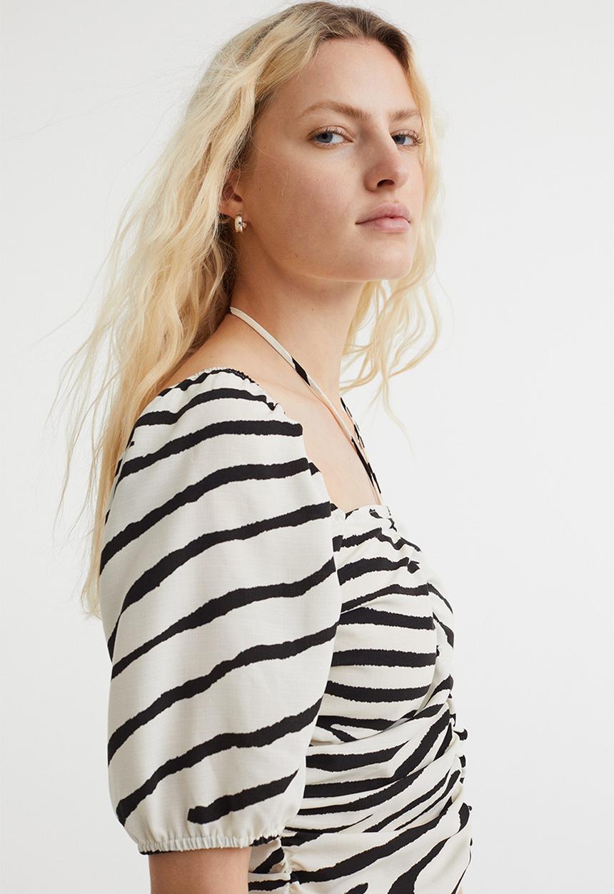 H&M - Cropped blouse - cream/zebra print