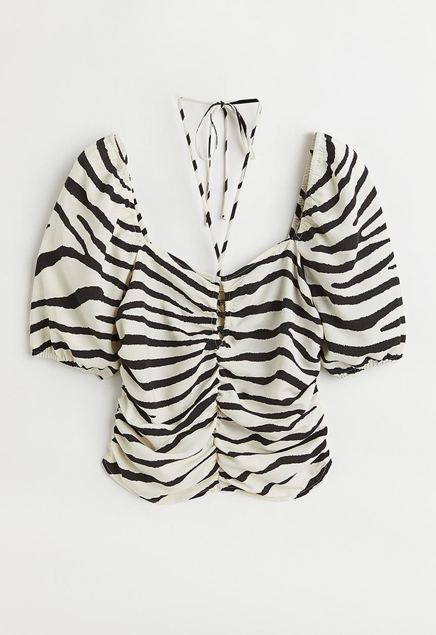 H&M - Cropped blouse - cream/zebra print