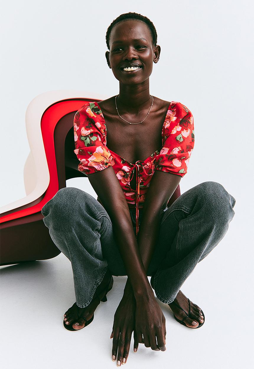 H&M - Cropped blouse - red/floral