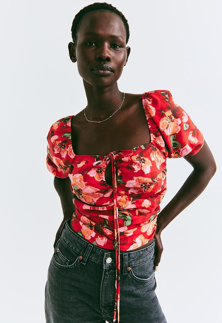 H&M - Cropped blouse - red/floral