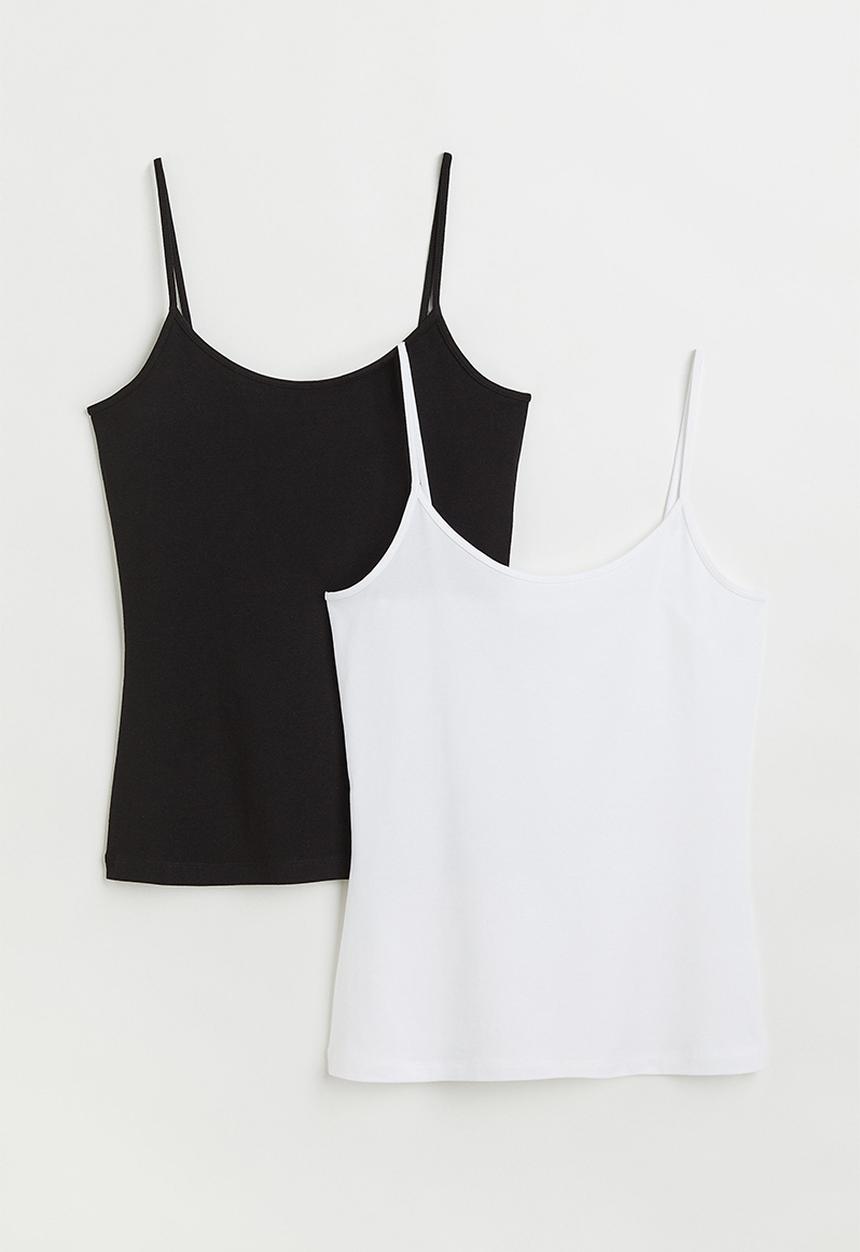 H&M - 2 Pack jersey strappy tops - black/white