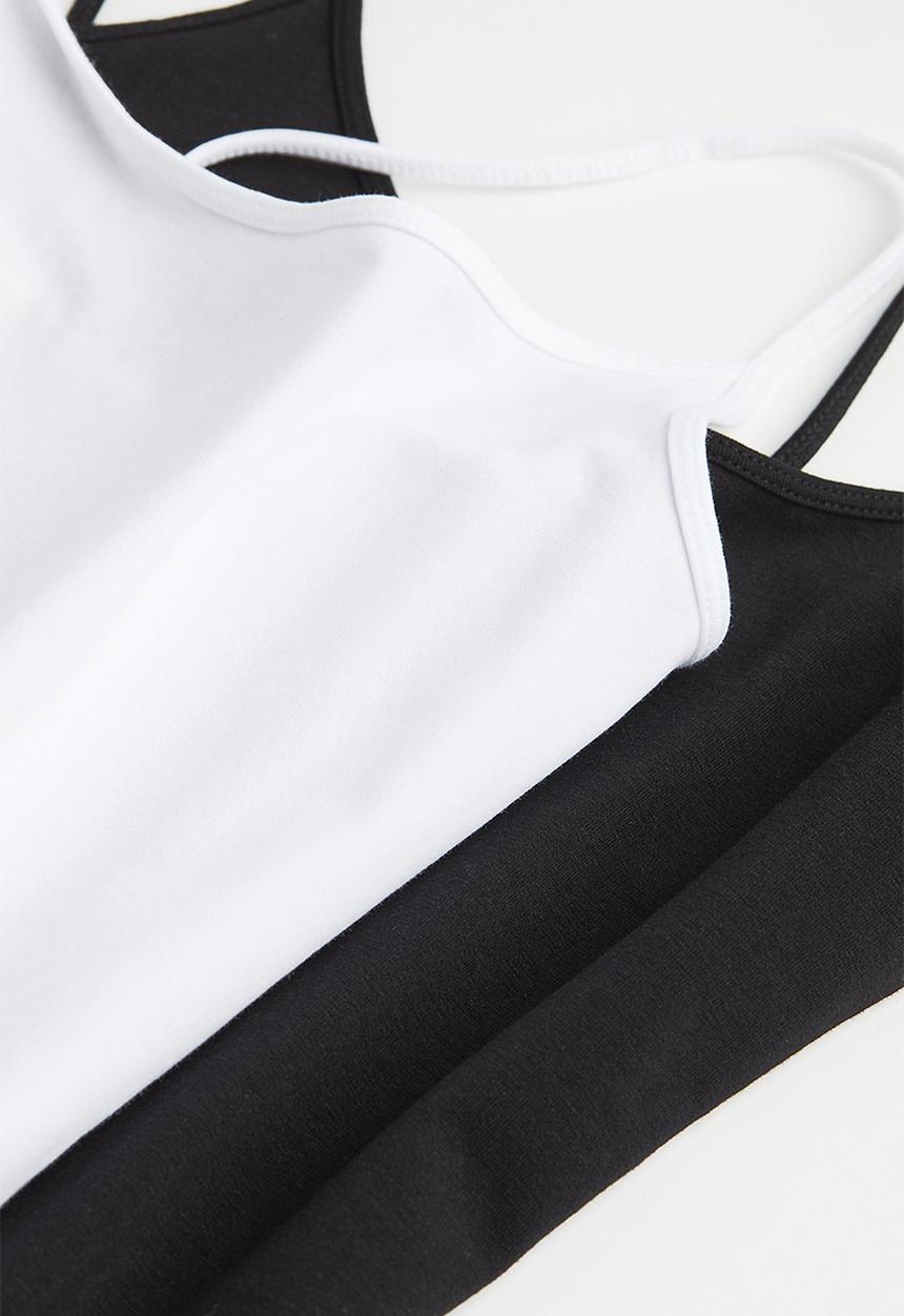 H&M - 2 Pack jersey strappy tops - black/white