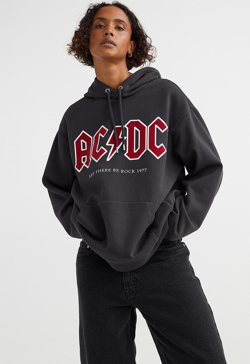 H&M - Motif-front hoodie - dark grey/ac/dc