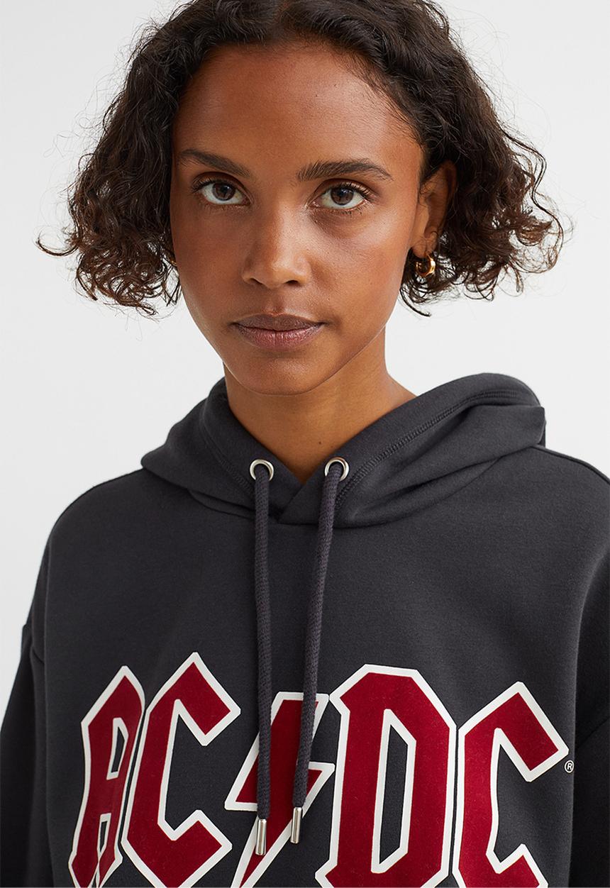 H&M - Motif-front hoodie - dark grey/ac/dc