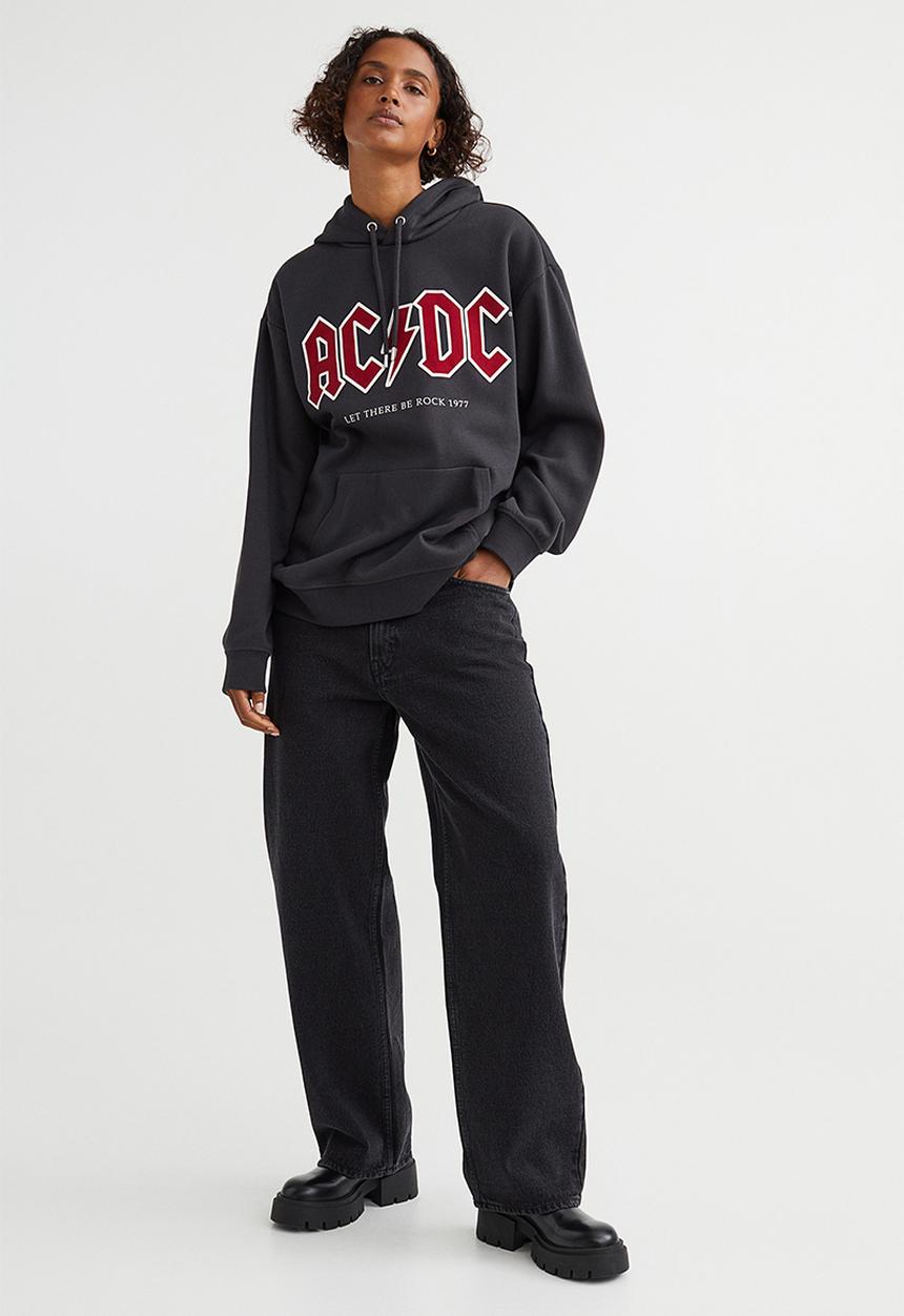 H&M - Motif-front hoodie - dark grey/ac/dc