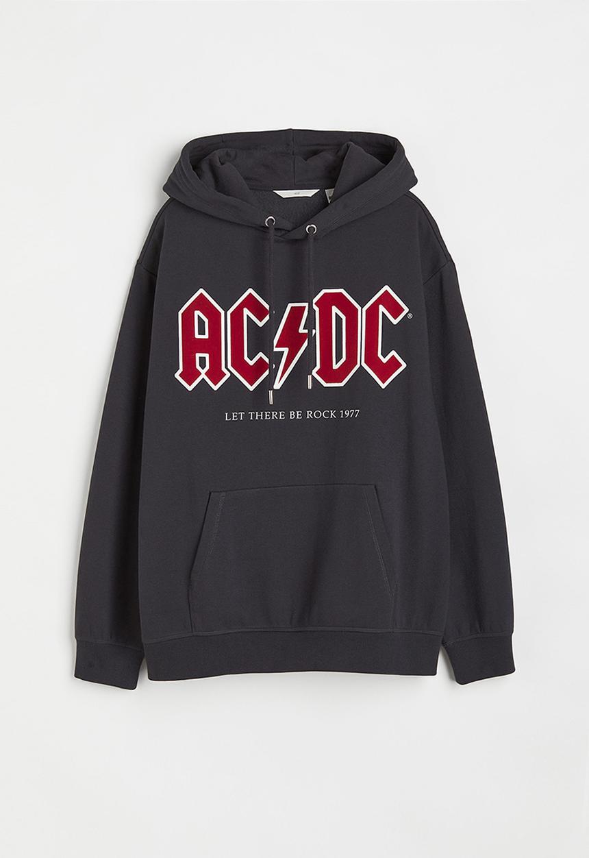 H&M - Motif-front hoodie - dark grey/ac/dc