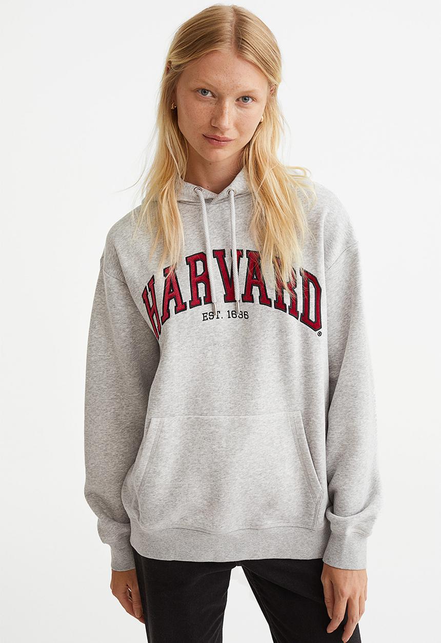 H&M - Motif-front hoodie - grey marl/harvard