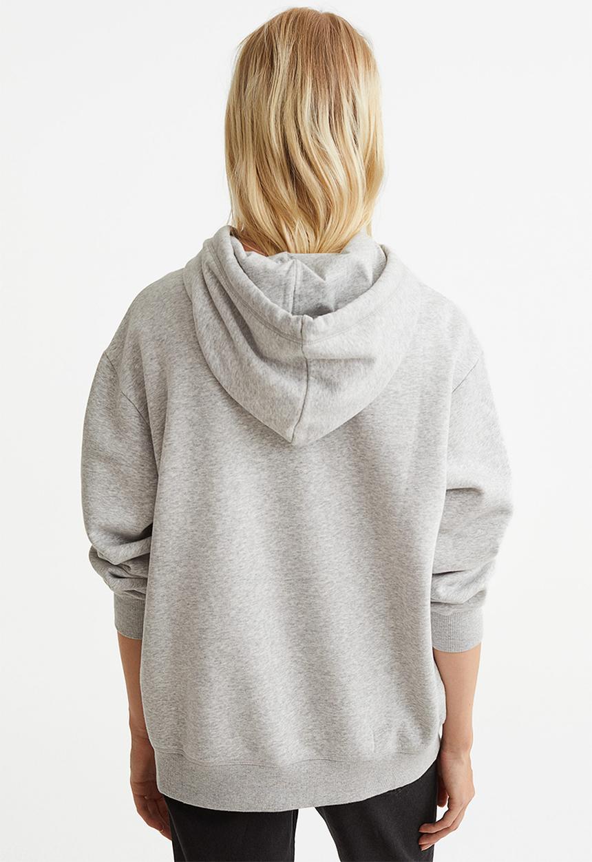 H&M - Motif-front hoodie - grey marl/harvard