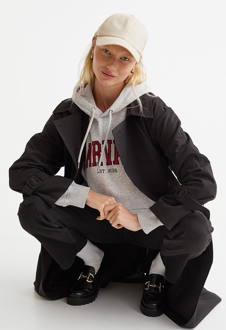 H&M - Motif-front hoodie - grey marl/harvard