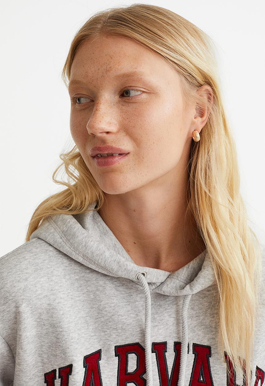 H&M - Motif-front hoodie - grey marl/harvard