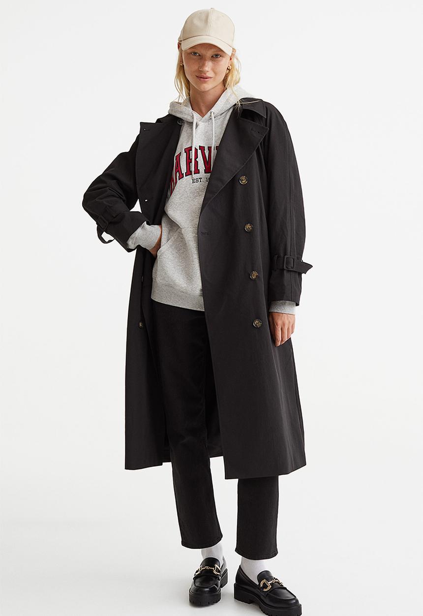 H&M - Motif-front hoodie - grey marl/harvard