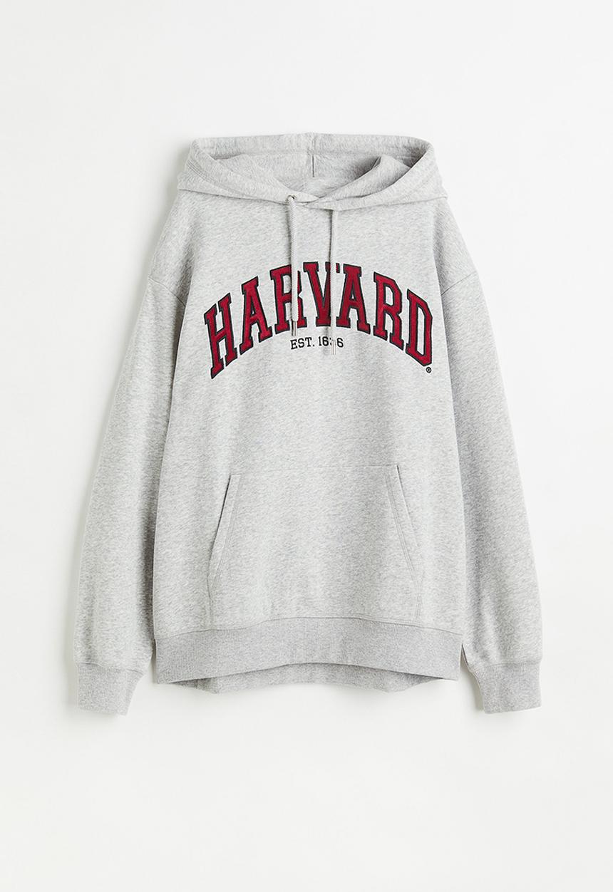 H&M - Motif-front hoodie - grey marl/harvard