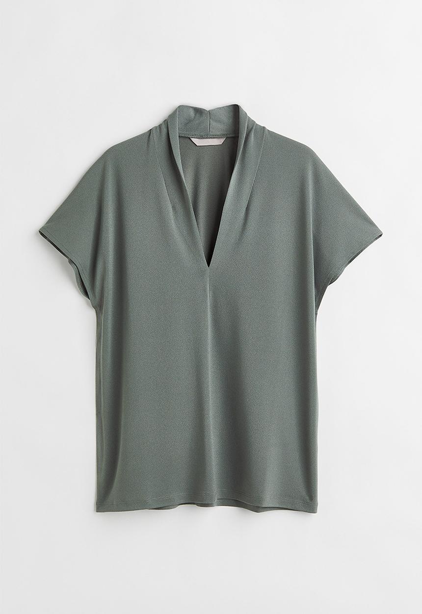 H&M - V-neck top - grey-green