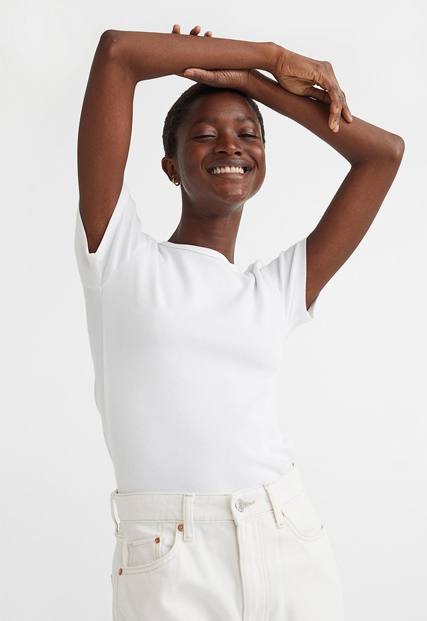 H&M - Ribbed cotton T-shirt - white