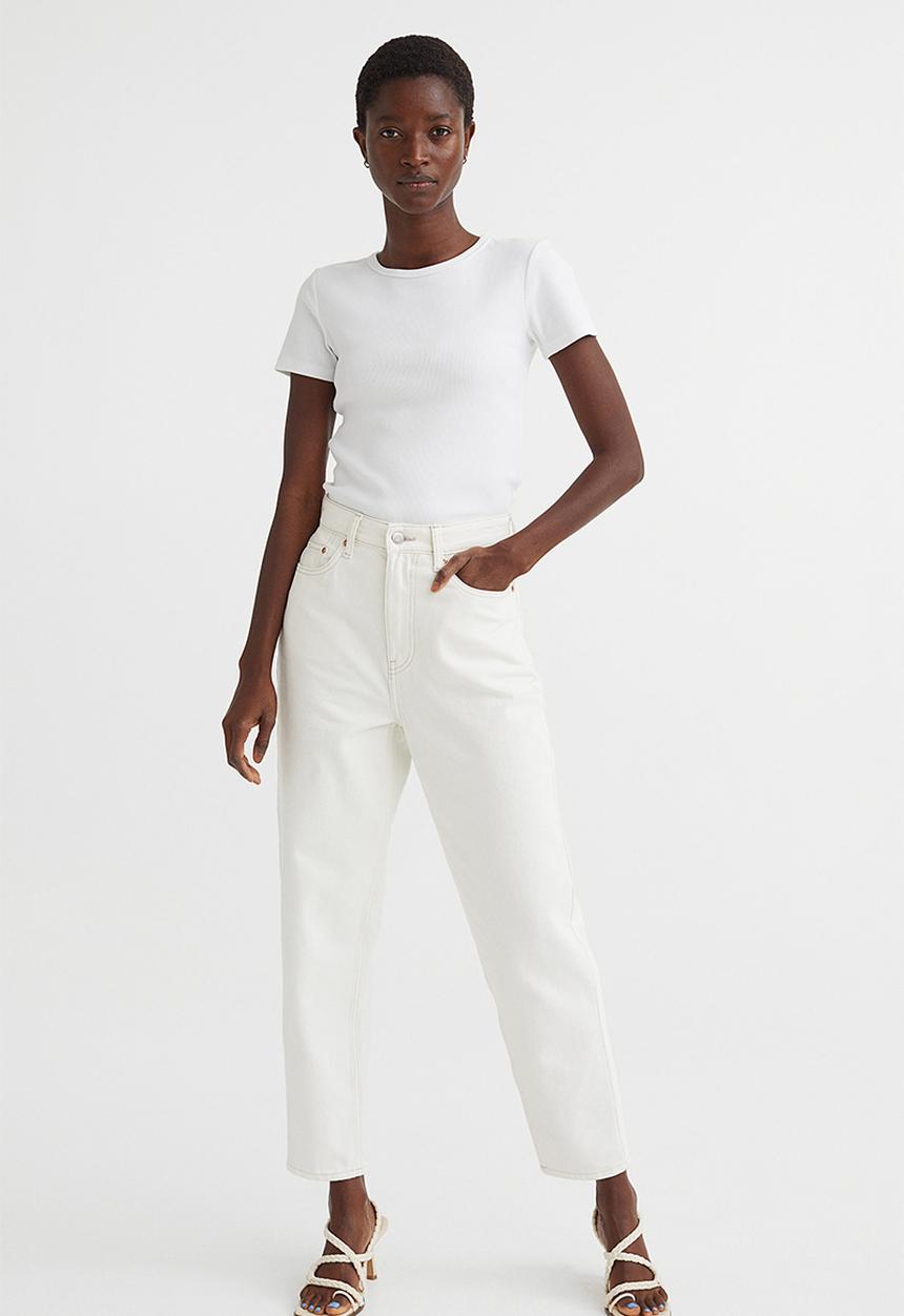 H&M - Ribbed cotton T-shirt - white