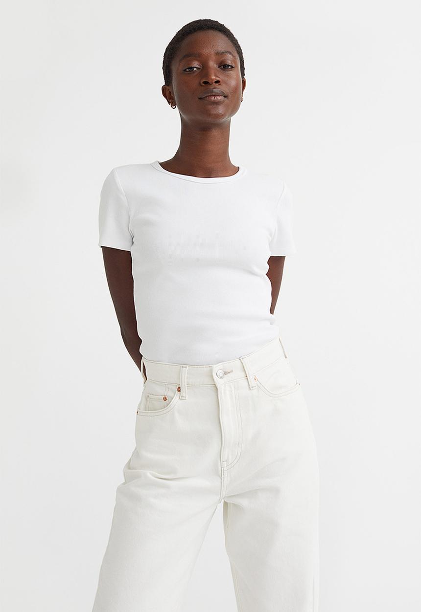 H&M - Ribbed cotton T-shirt - white