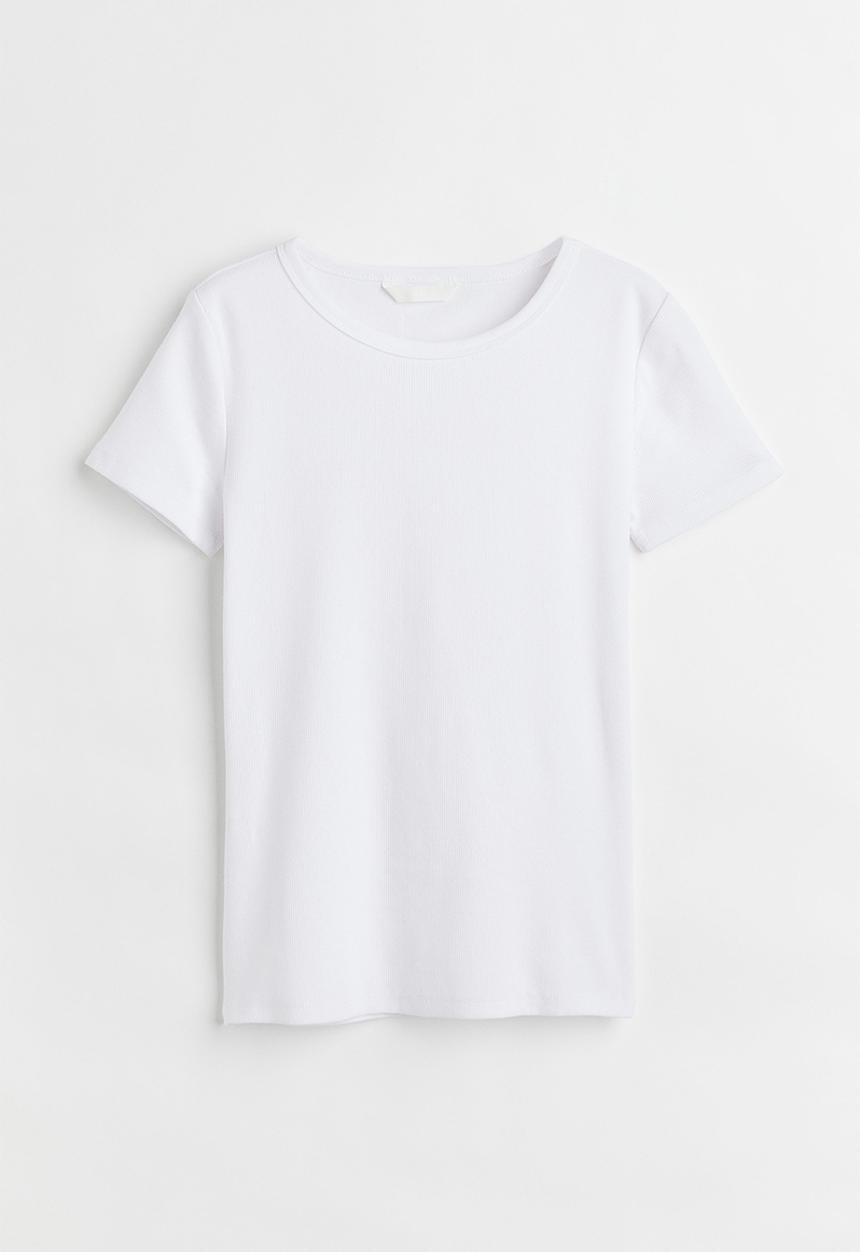 H&M - Ribbed cotton T-shirt - white