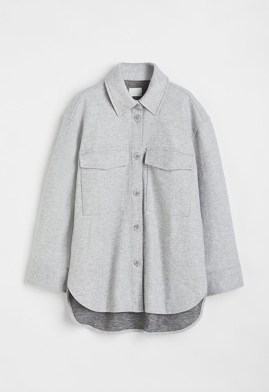 H&M - Oversized shacket - light grey marl