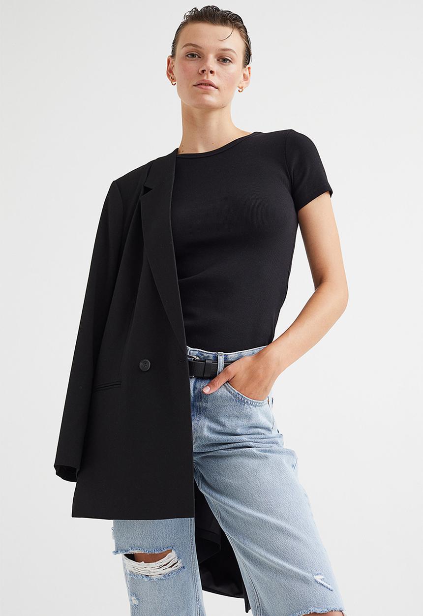 H&M - Ribbed cotton T-shirt - black