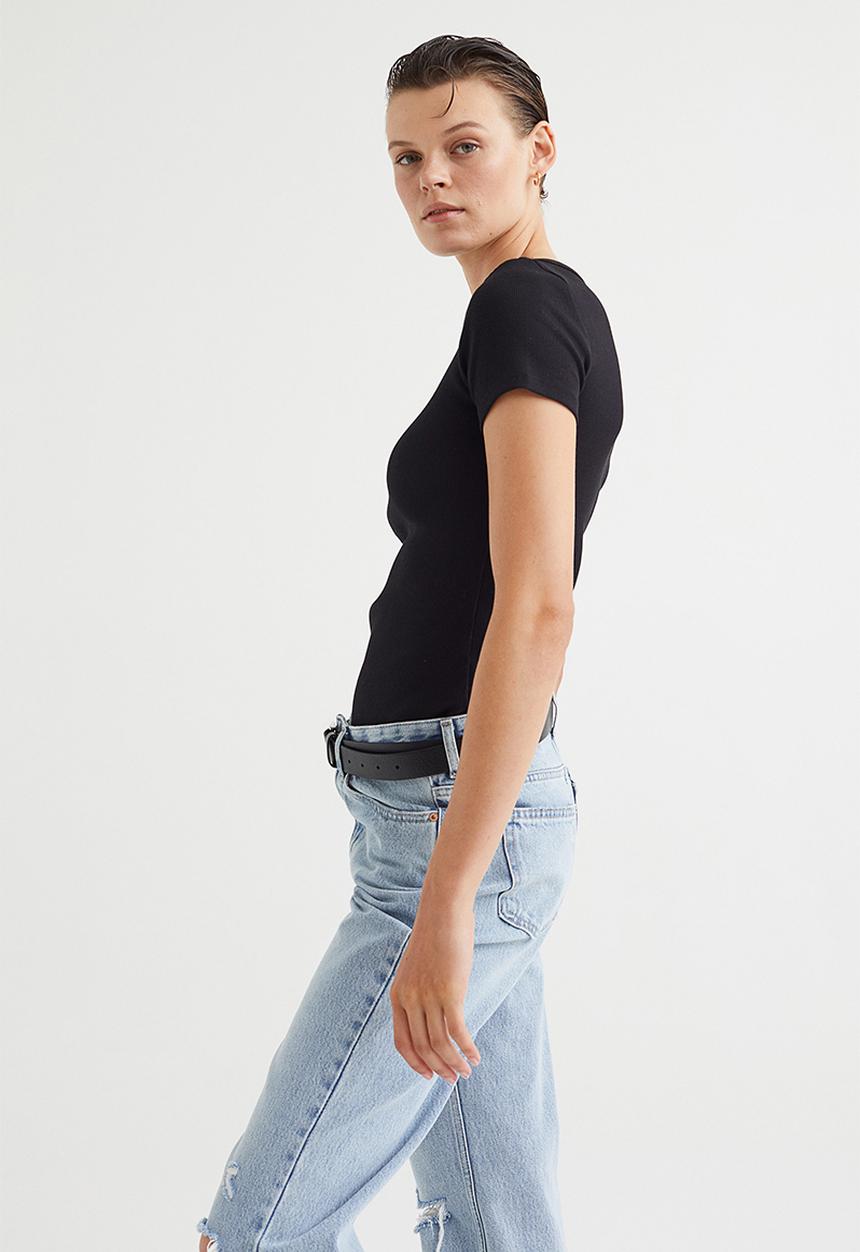 H&M - Ribbed cotton T-shirt - black