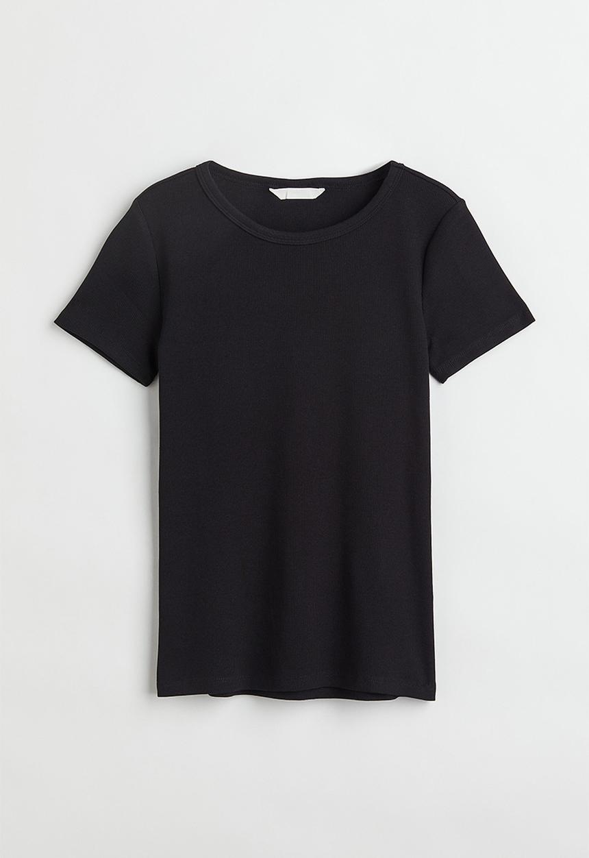 H&M - Ribbed cotton T-shirt - black