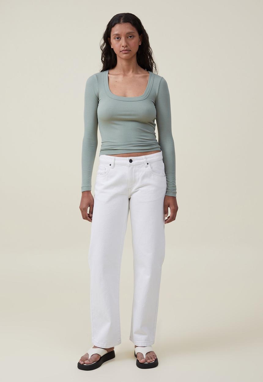 Cotton On - Staple rib long sleeve top - tinted sage
