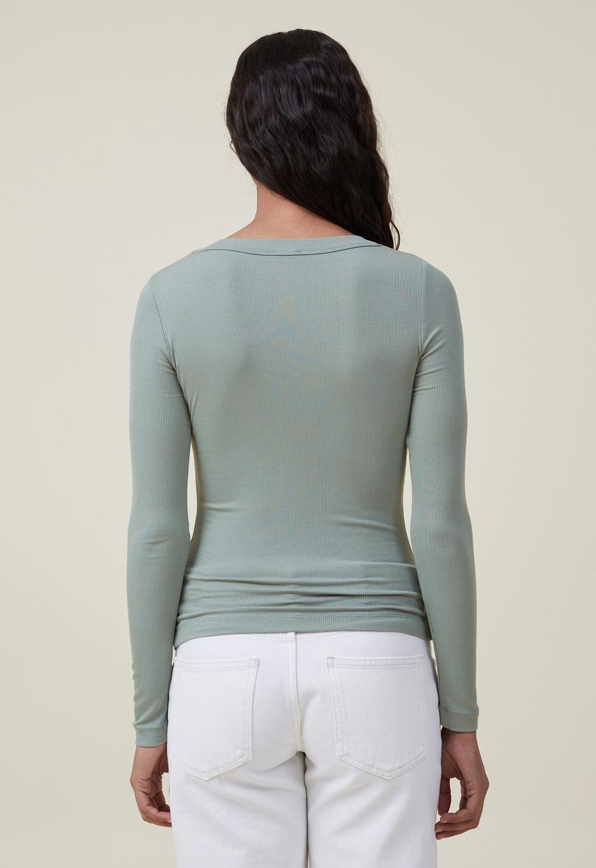 Cotton On - Staple rib long sleeve top - tinted sage