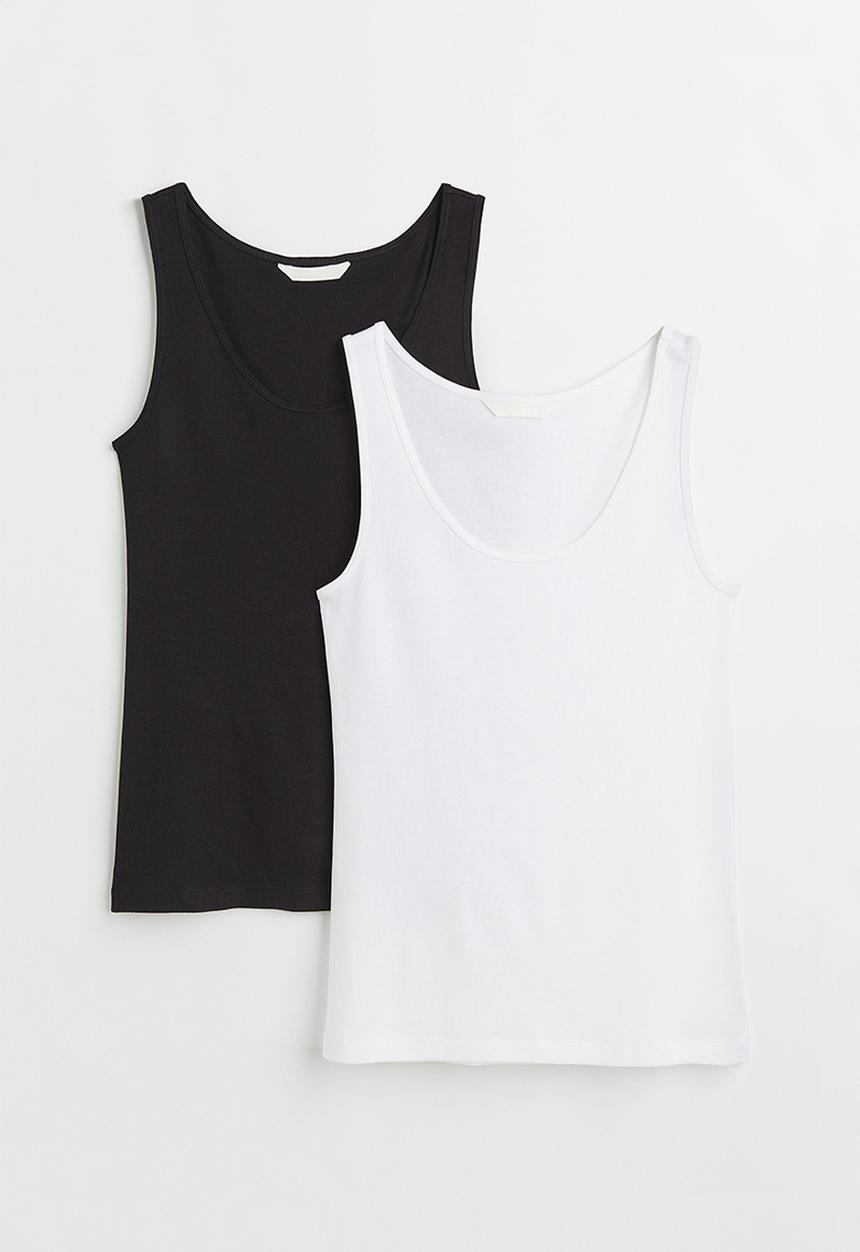 H&M - 2 Pack vest tops - black/white