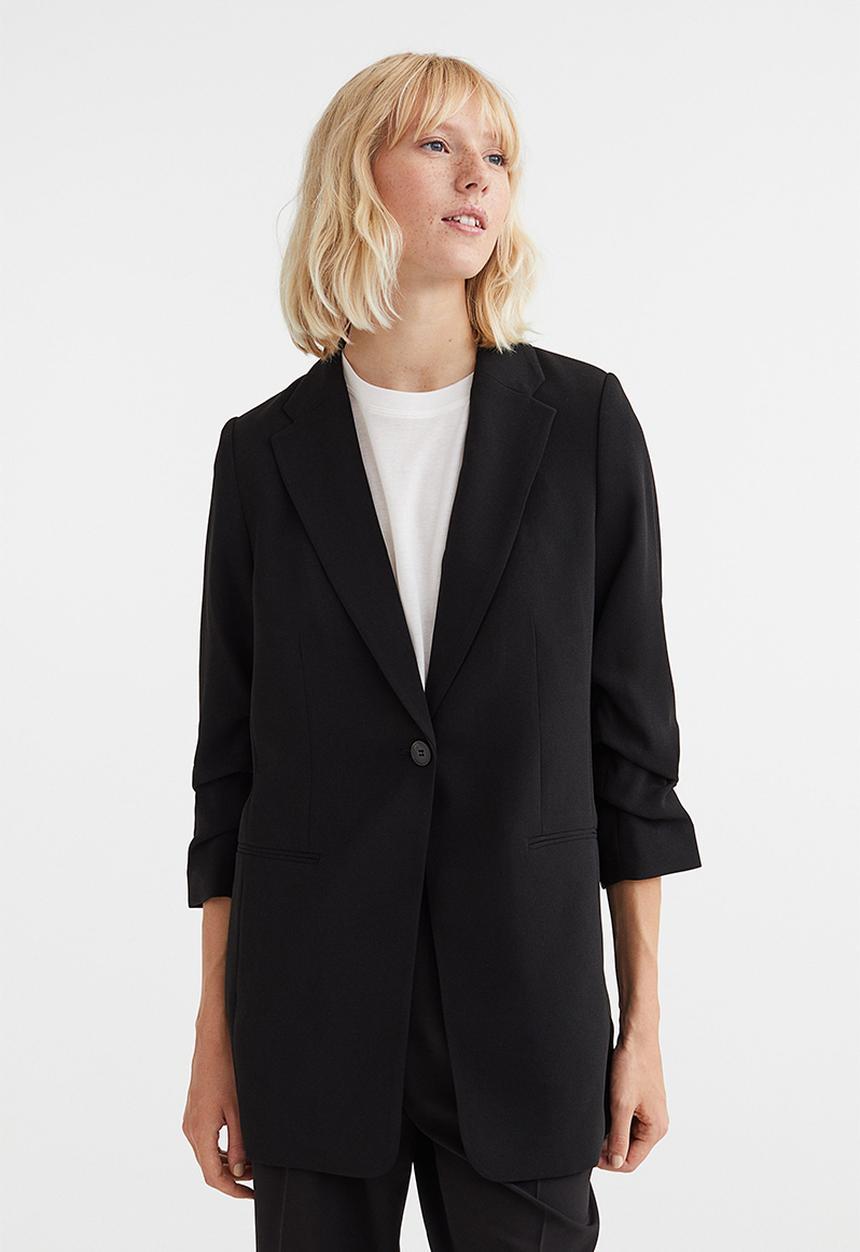 H&M - Gathered-sleeve jacket - black