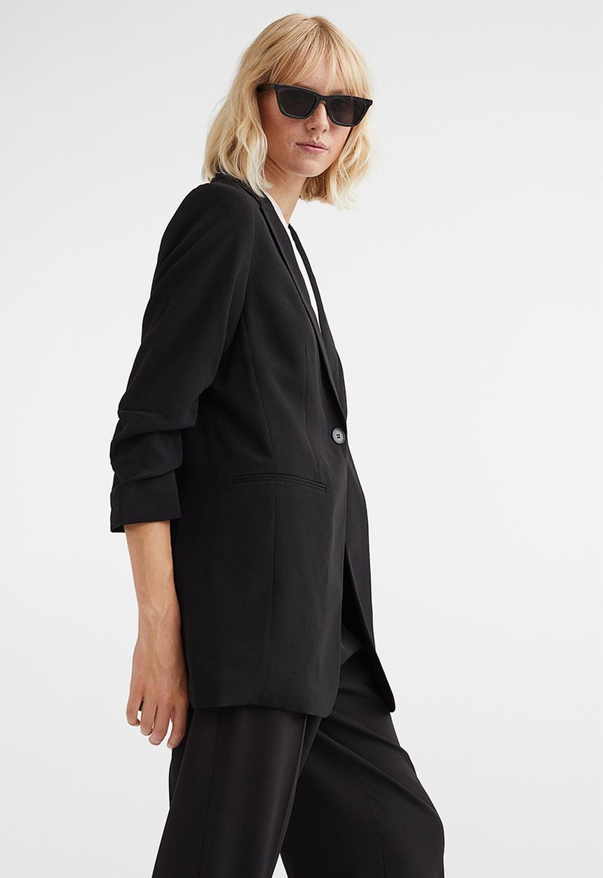 H&M - Gathered-sleeve jacket - black