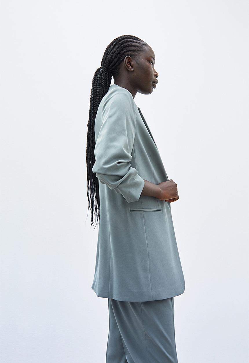 H&M - Gathered-sleeve jacket - grey-green