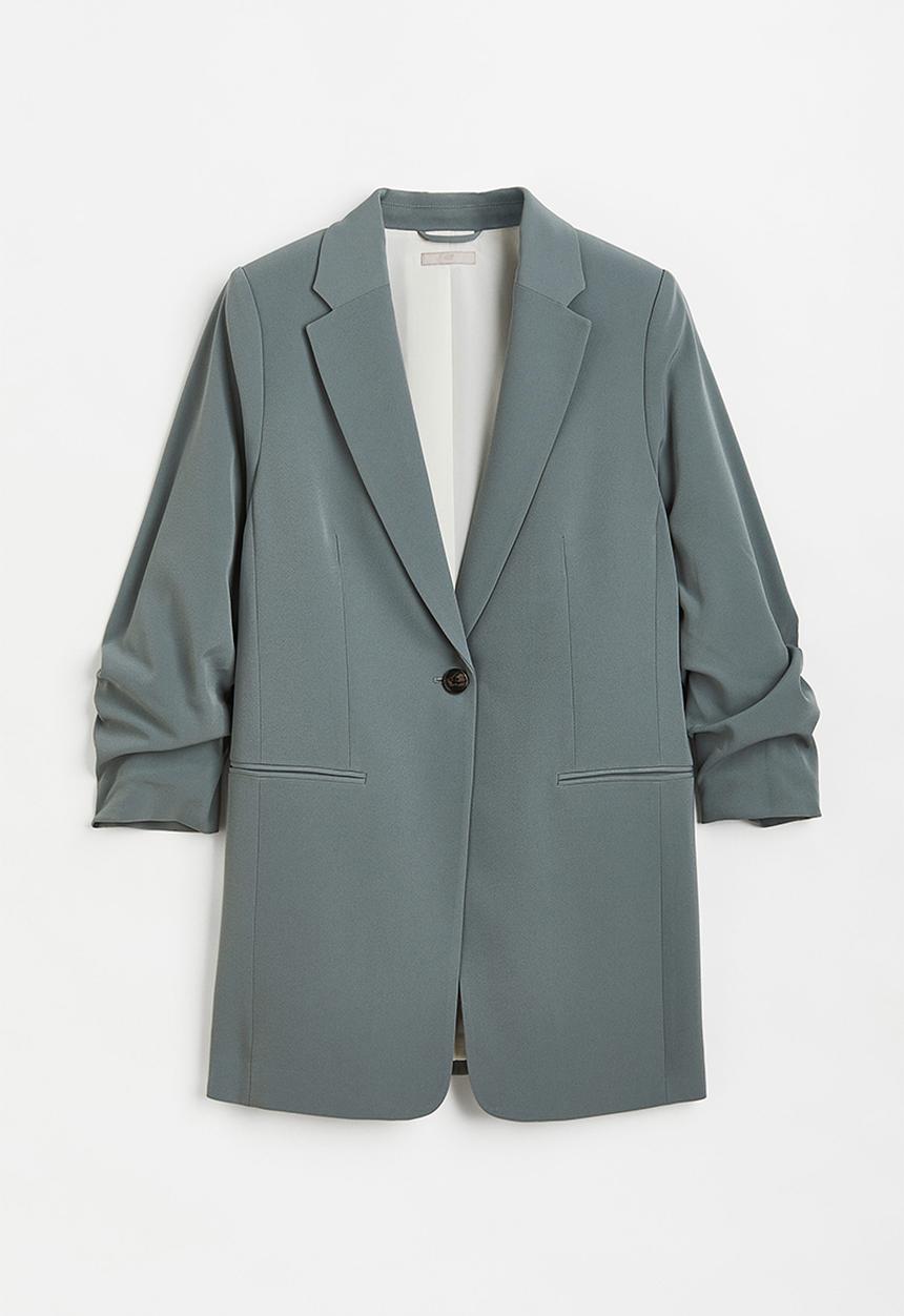 H&M - Gathered-sleeve jacket - grey-green