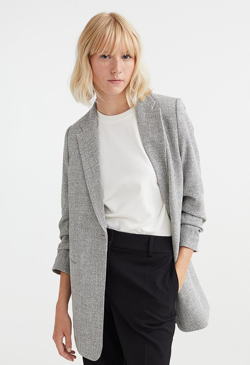 H&M - Gathered-sleeve jacket - grey marl