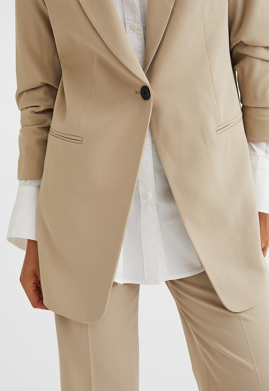 H&M - Gathered-sleeve jacket - beige