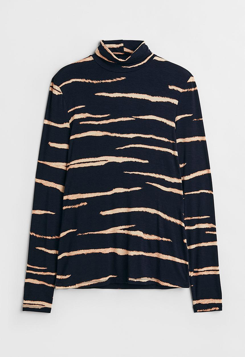 H&M - Polo-neck top - black/zebra print