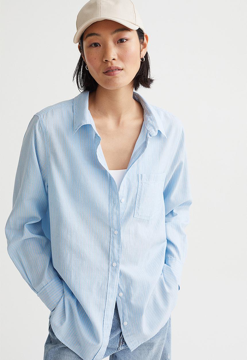 H&M - Cotton shirt - light blue/striped
