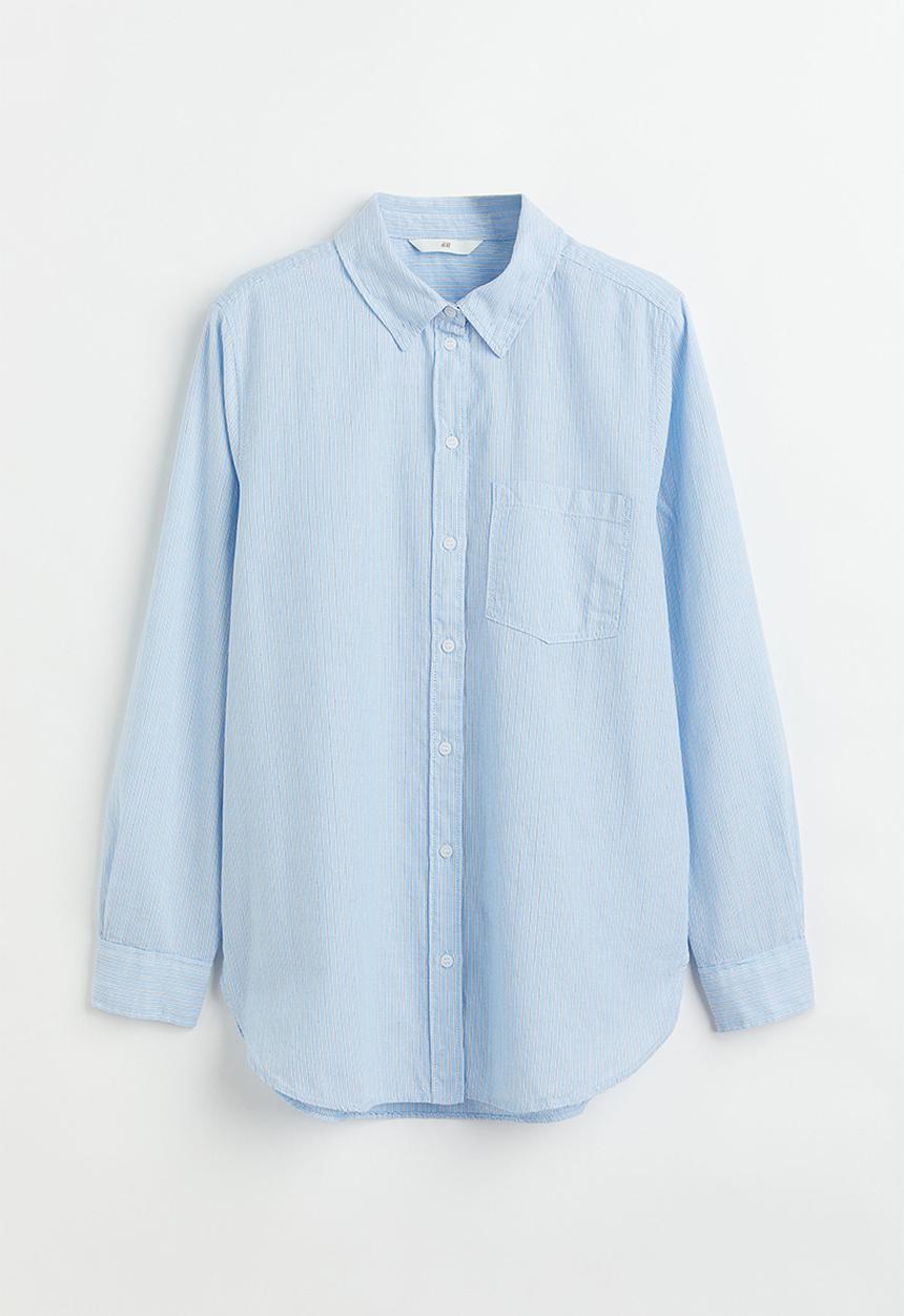 H&M - Cotton shirt - light blue/striped