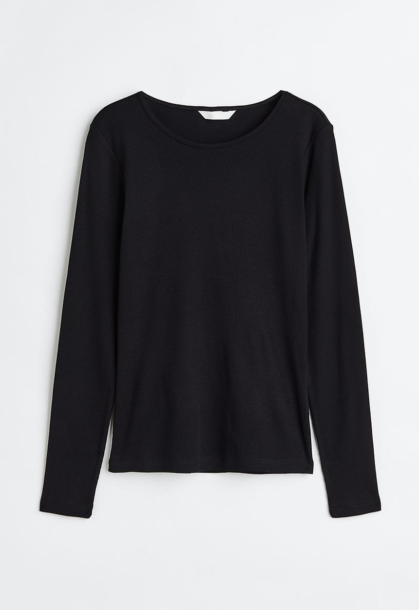H&M - Ribbed jersey top - black