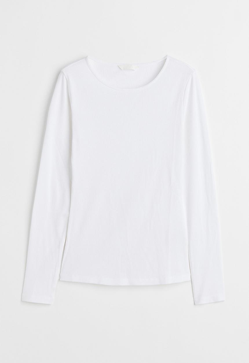 H&M - Ribbed jersey top - white
