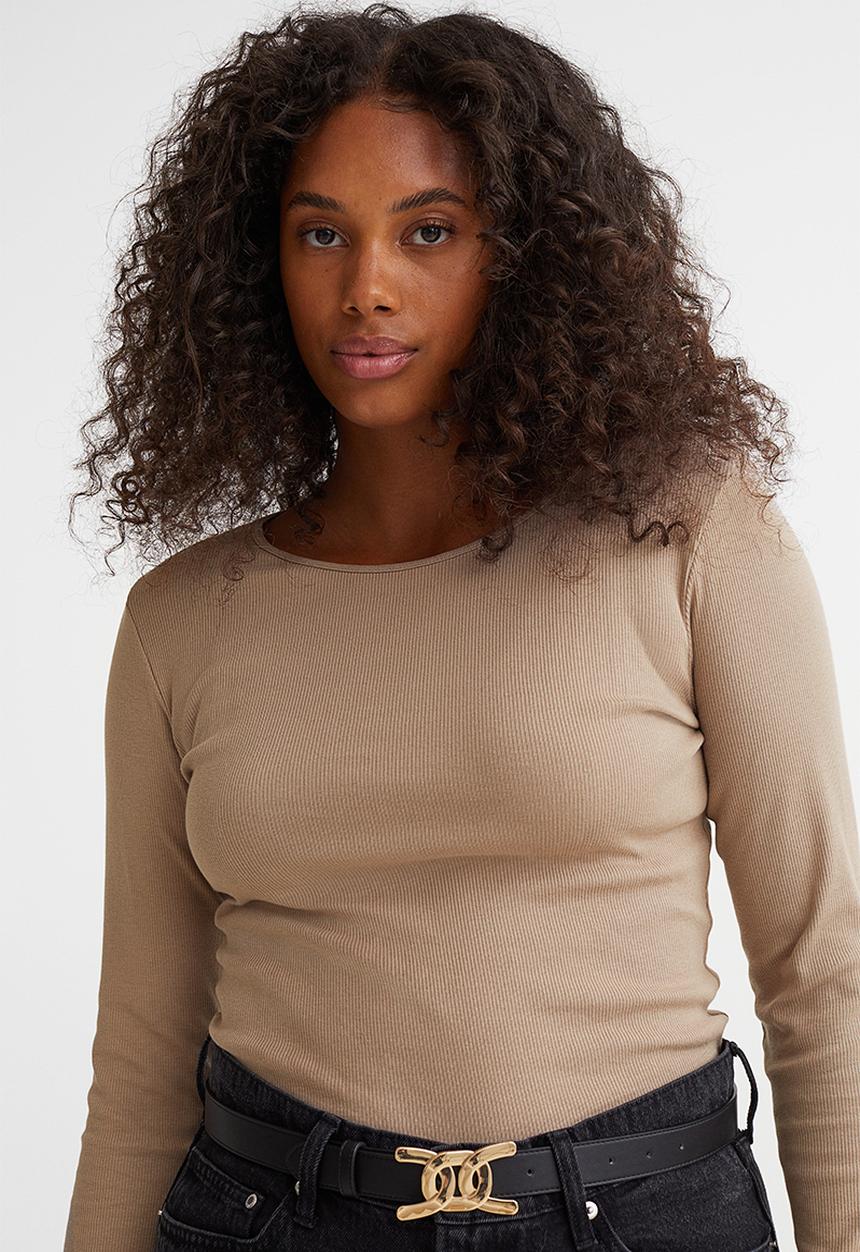 H&M - Ribbed jersey top - beige