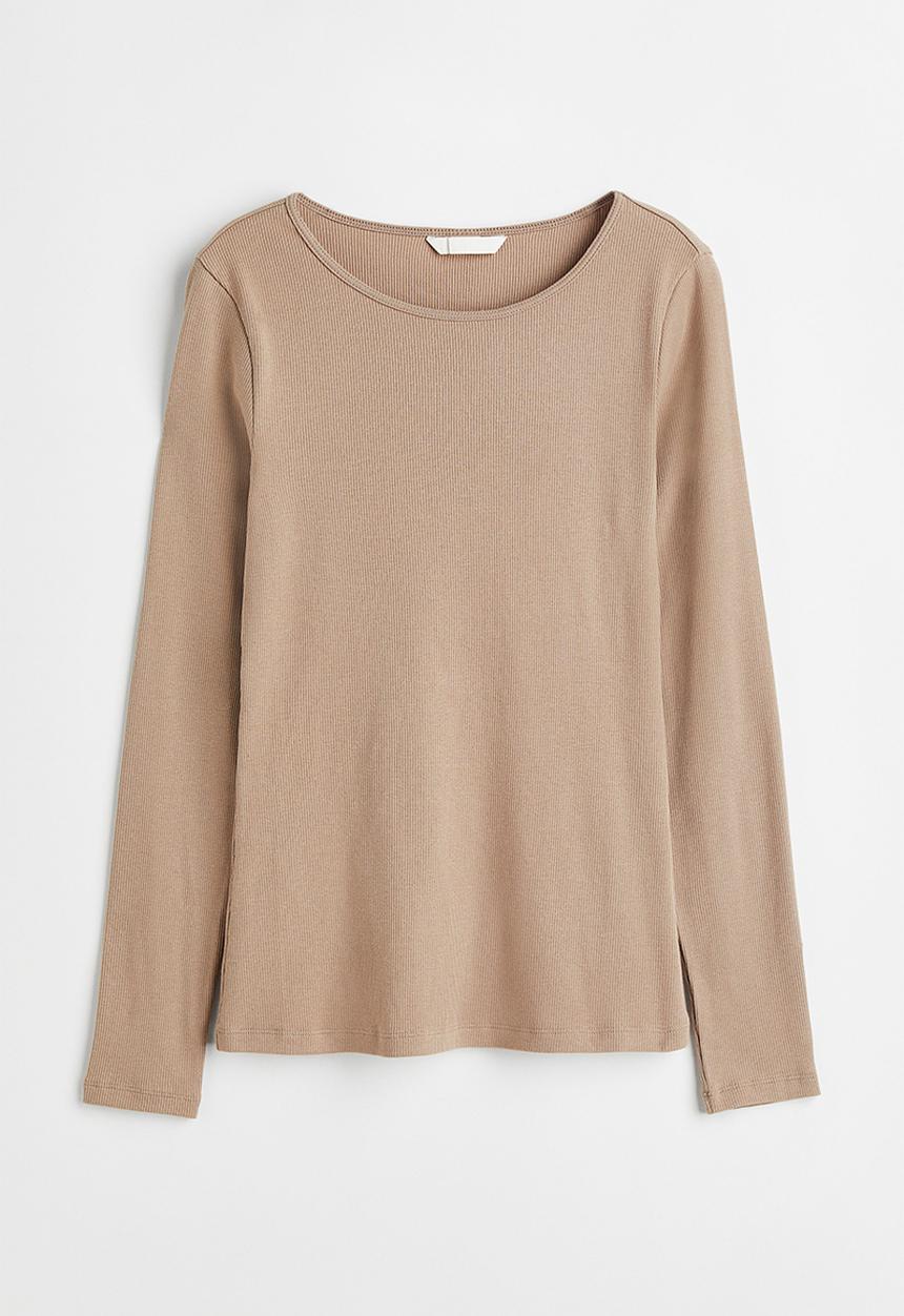 H&M - Ribbed jersey top - beige