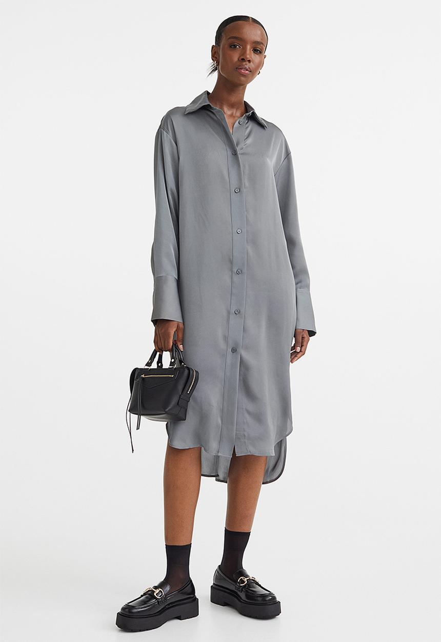 H&M - Oversized shirt dress - grey-green
