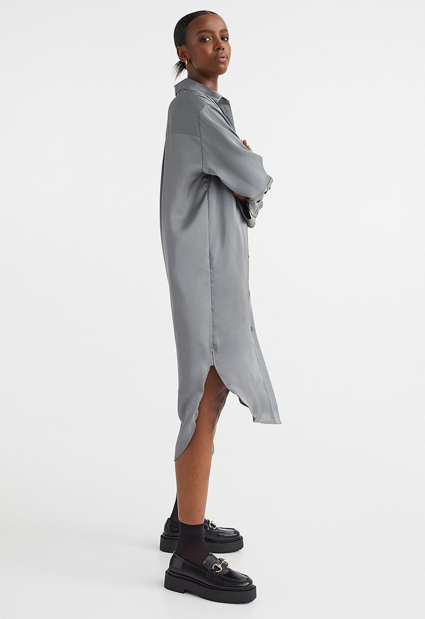 H&M - Oversized shirt dress - grey-green