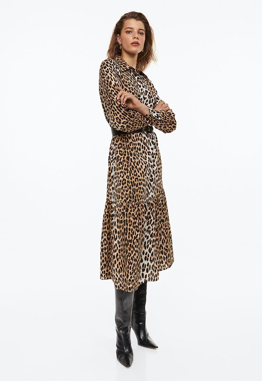 H&M - Patterned shirt dress - brown/leopard print