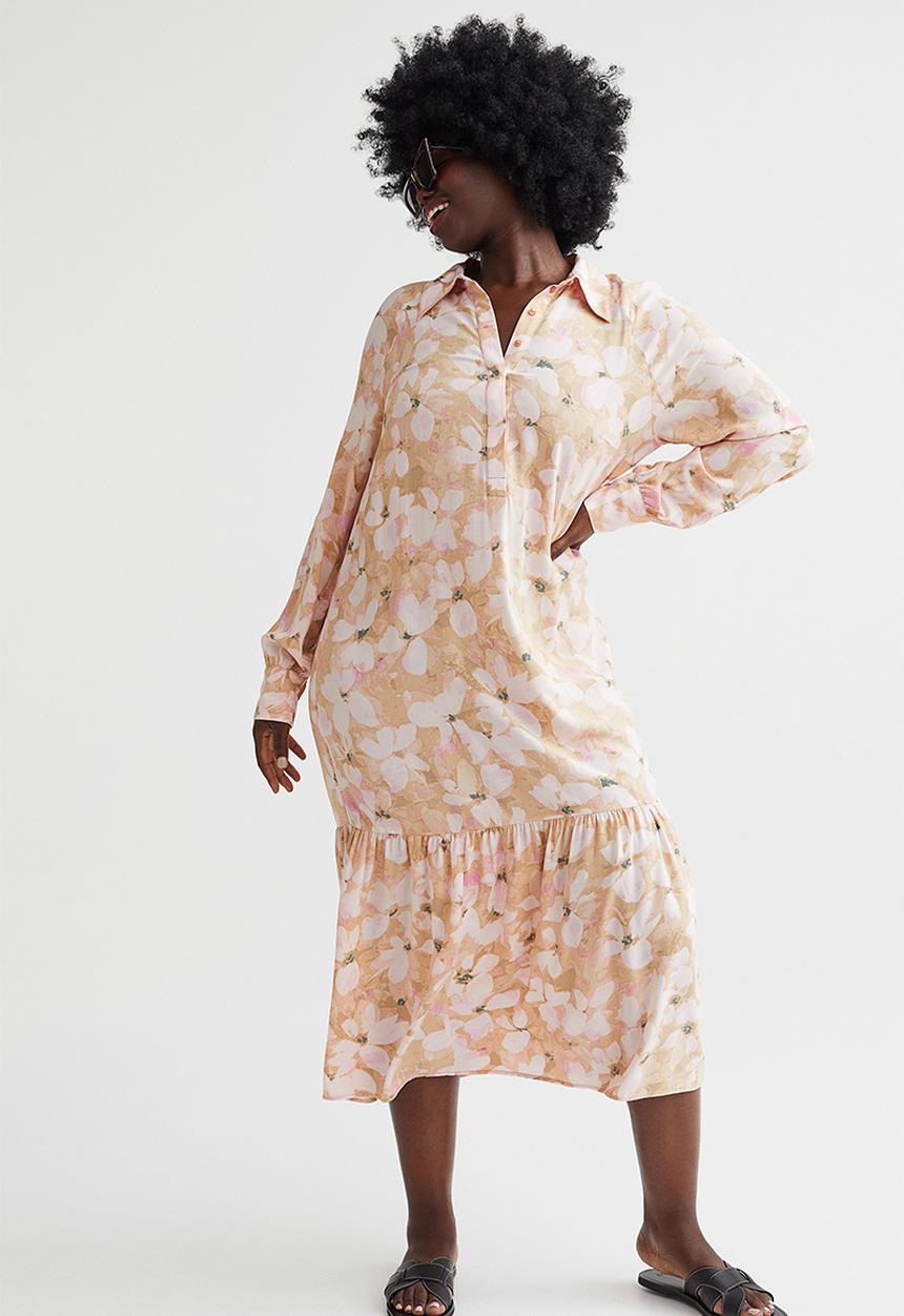 H&M - Patterned shirt dress - beige/floral