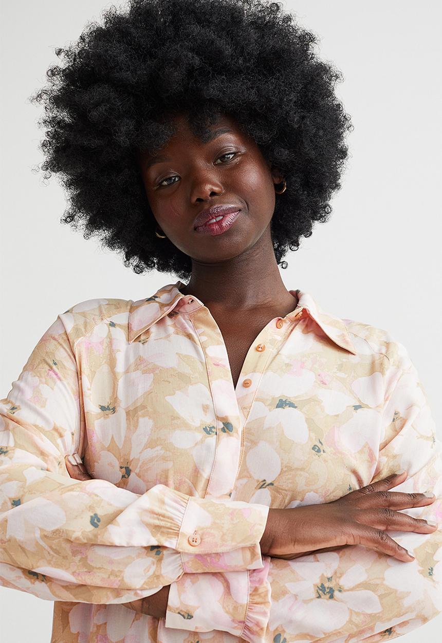 H&M - Patterned shirt dress - beige/floral