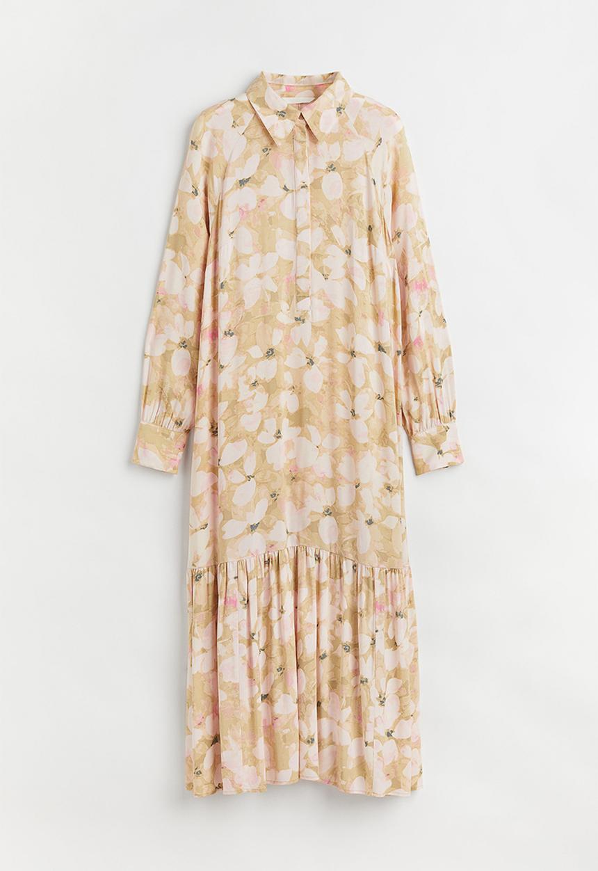 H&M - Patterned shirt dress - beige/floral